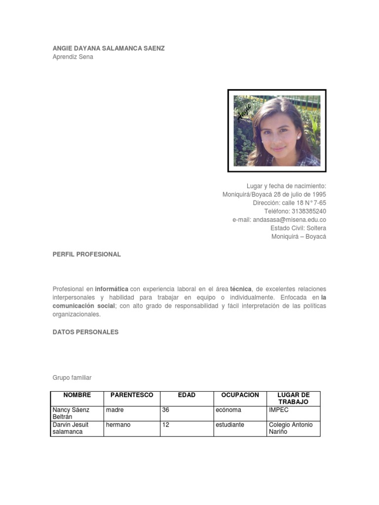 Perfil Profesional de Angie Dayana Saenz | PDF | Ciencias sociales ...
