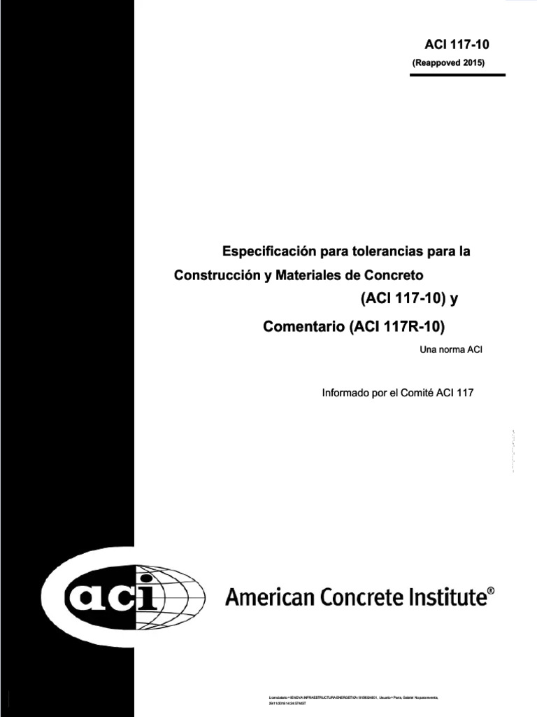 Aci 117 10 esp tolerancias para construccion y mat de concreto pdf