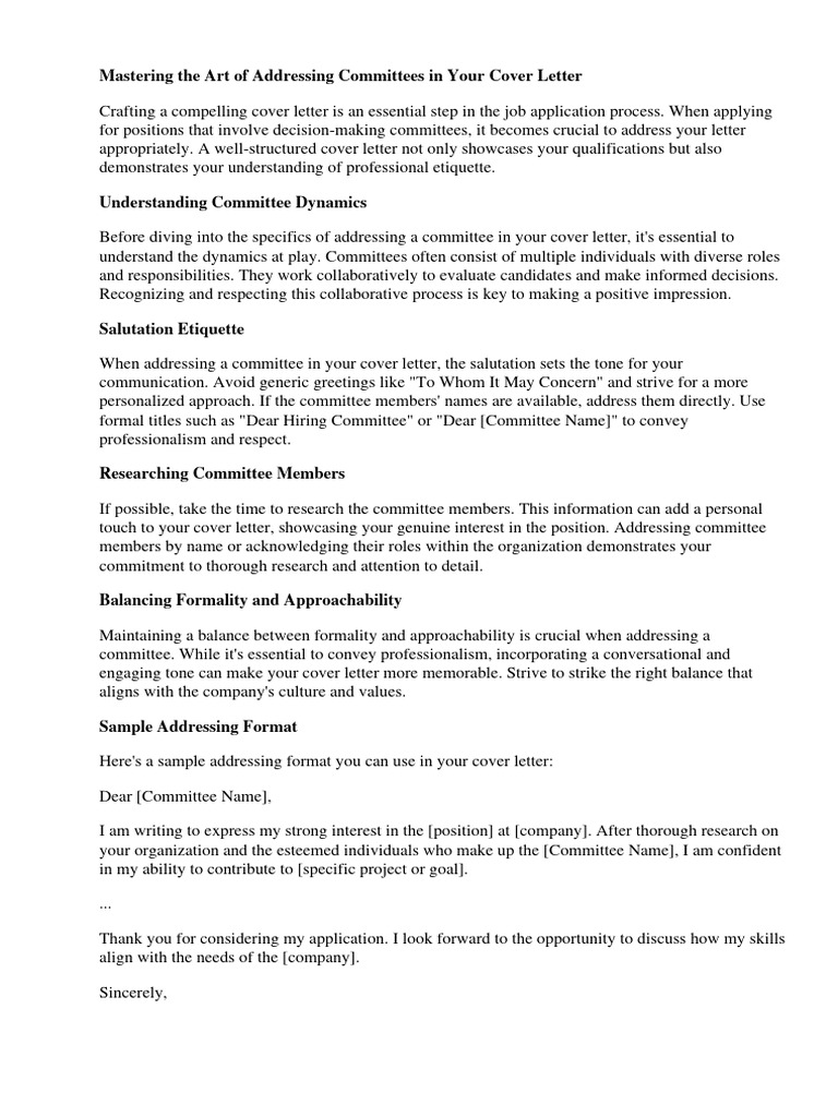 Addressing Committees in Cover Letters | PDF | Career & Growth