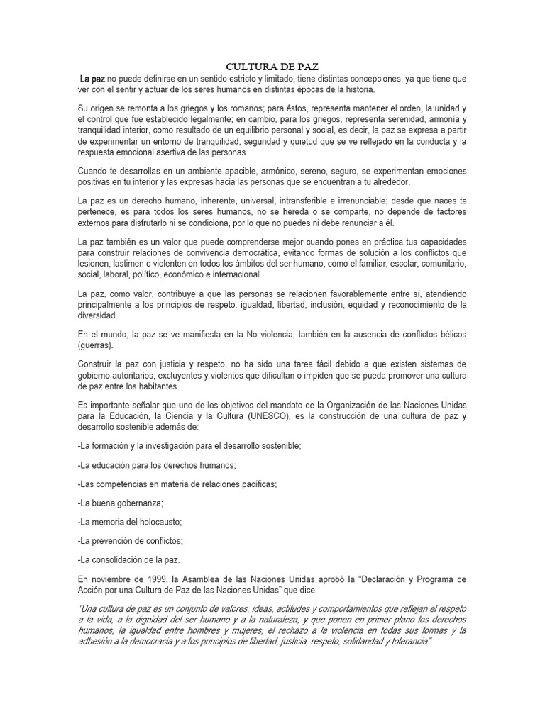 Promoviendo una Cultura de Paz | PDF | Paz | Derechos humanos