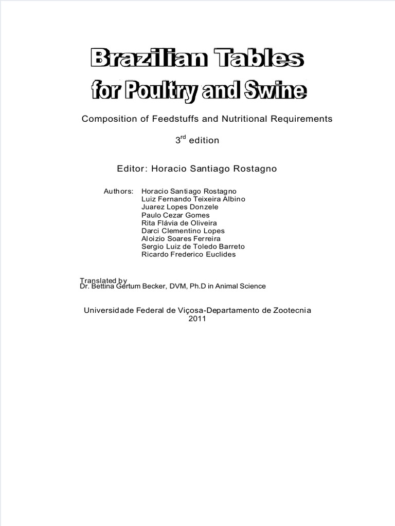 Brazilian Tables for Poultry and Swine | PDF | Lysine | Dietary Supplements