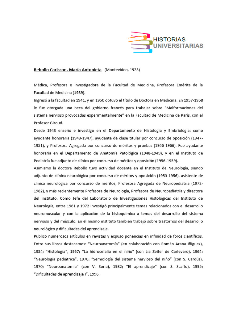 María Antonieta Rebollo: Trayectoria Médica | PDF | Neurología ...