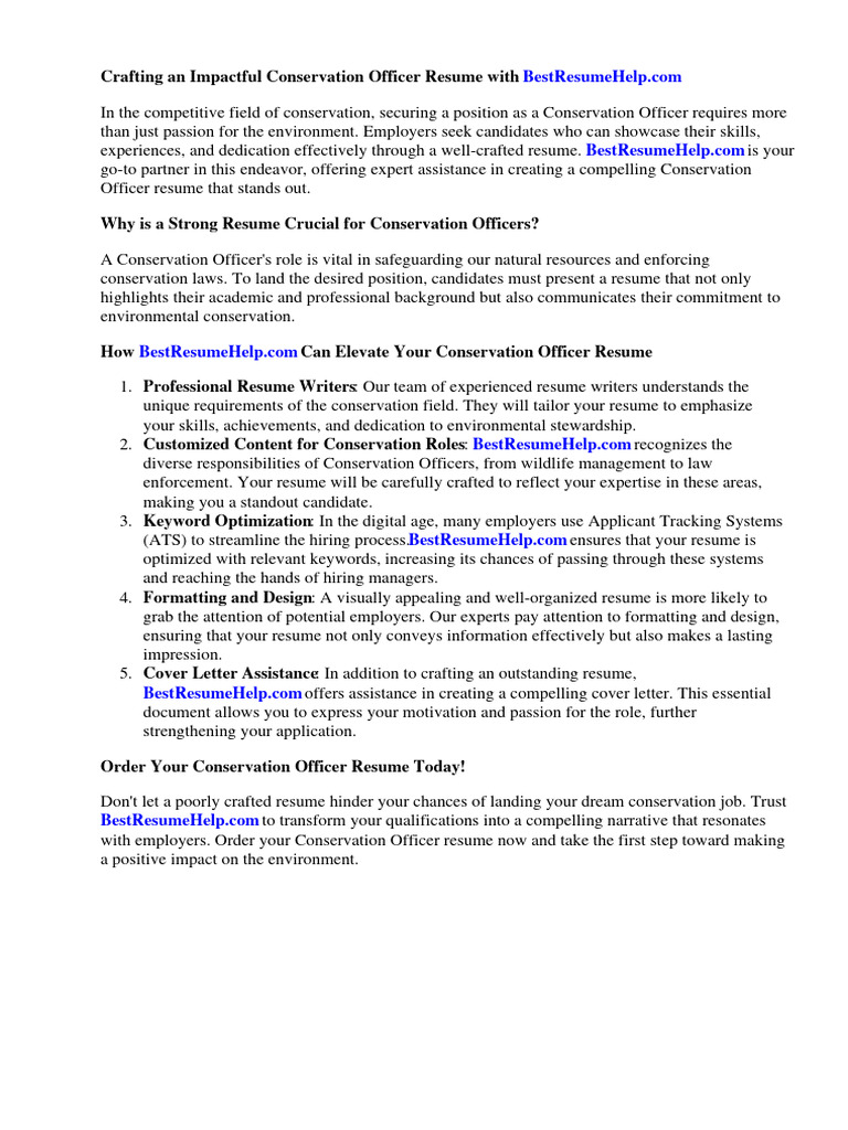 Conservation Officer Resume | Download Free PDF | Résumé | Sustainability