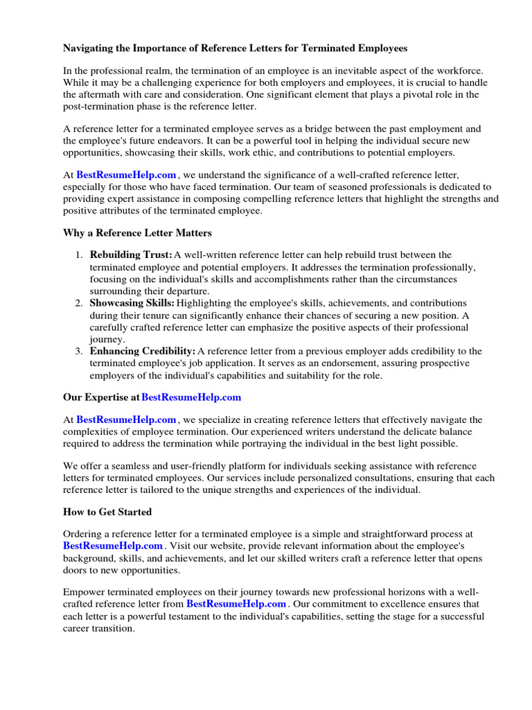 Reference Letter For Employee Terminated | PDF | Employment | Résumé