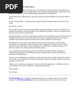 Sample Cover Letter for Bid Proposal