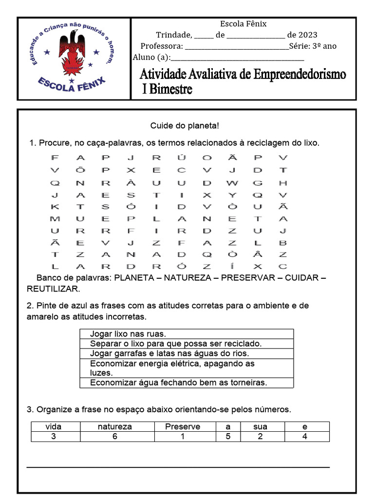 Atividades de Empreendedorismo 3º Ano | PDF | Casa e Jardim