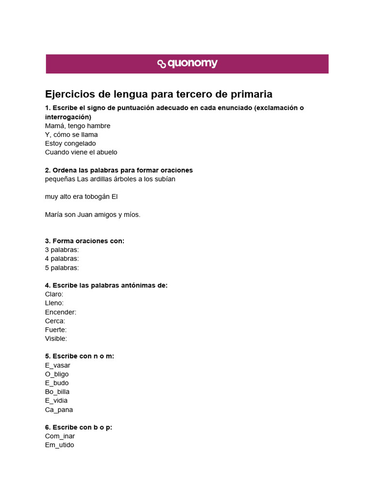 Ejercicios de Lengua | PDF | Artes del Lenguaje y Comunicación