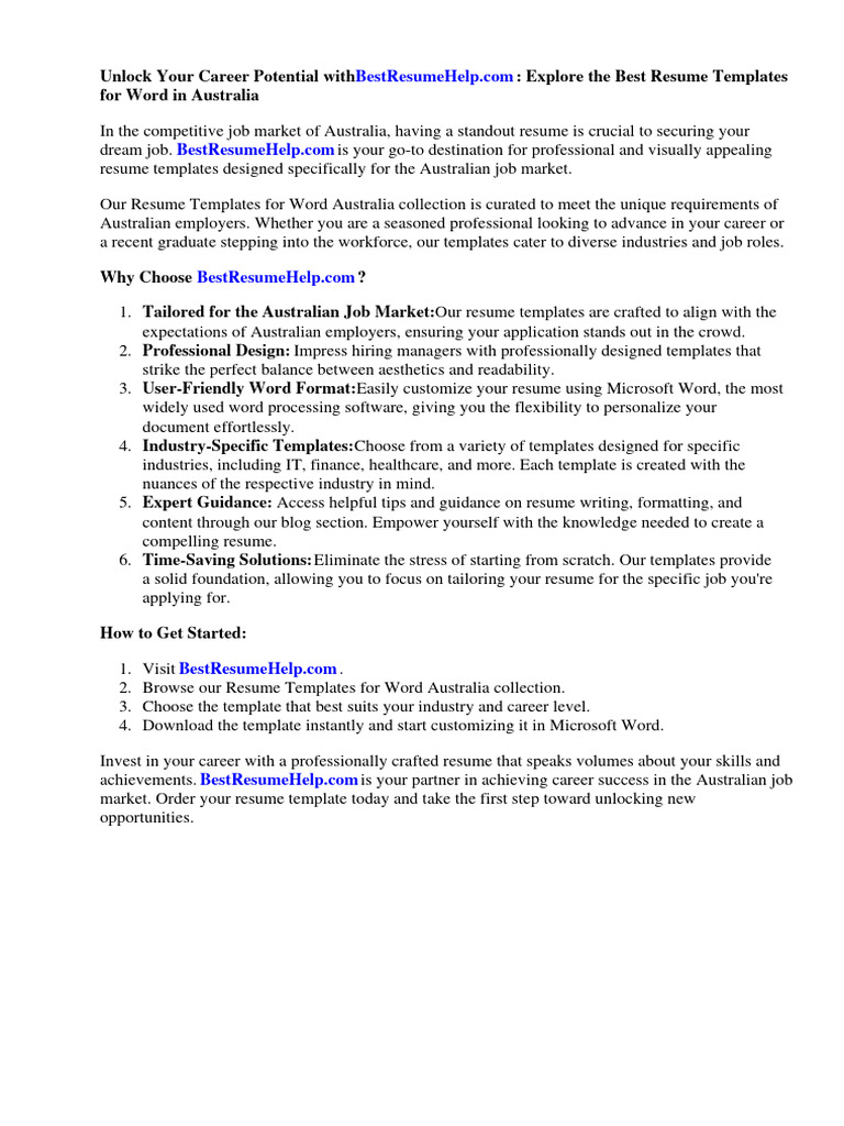 Resume Template Word Australia PDF Résumé Recruitment