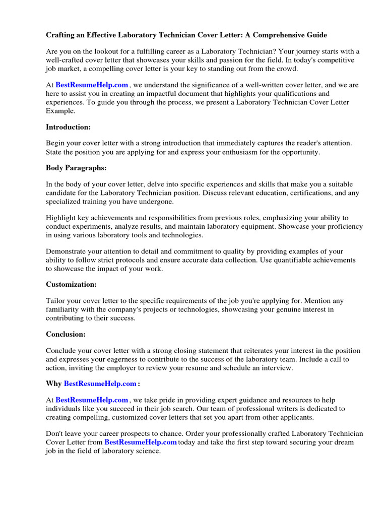 Laboratory Technician Cover Letter Guide | PDF | Laboratories | Résumé