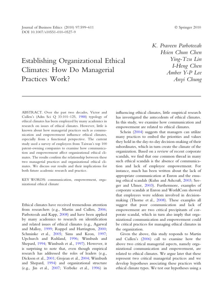 Managerial Practices and Ethical Climates | PDF | Survey Methodology ...