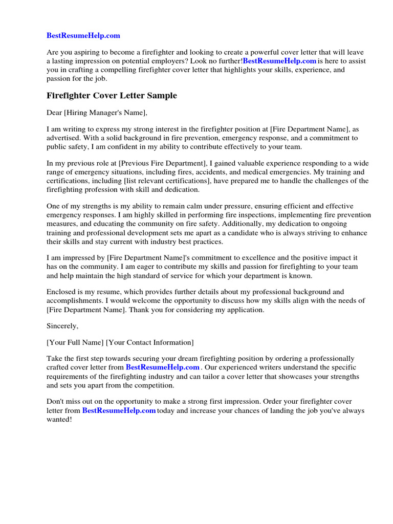Firefighter Cover Letter Sample - 1721472131