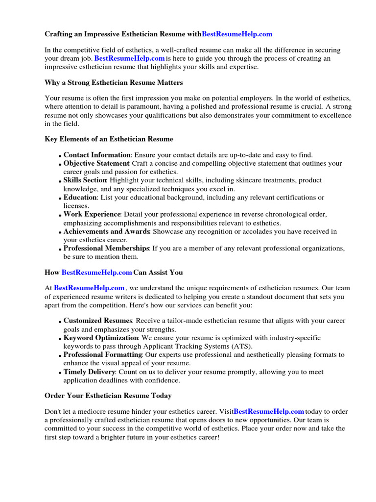 Esthetician Resume Example | PDF | Résumé | Cosmetics