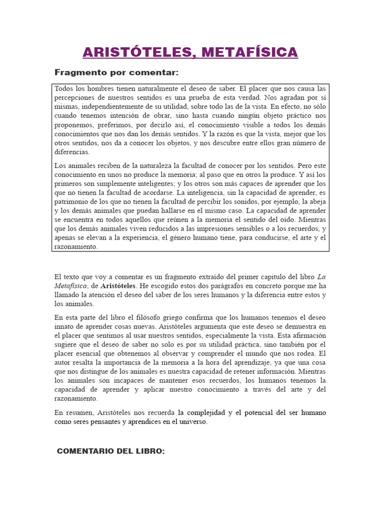 Metafísica Aristóteles Pdf Aristóteles Aprendizaje