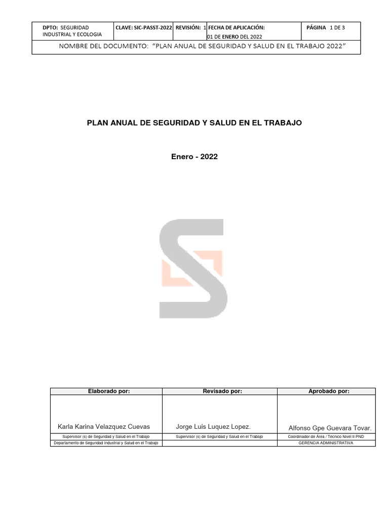 Plan Anual de Seguridad 2022 | PDF | Seguridad y salud ocupacional ...