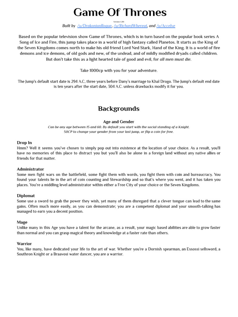 ASOIAF - Game of Thrones v1.201 | PDF | World Of A Song Of Ice And Fire