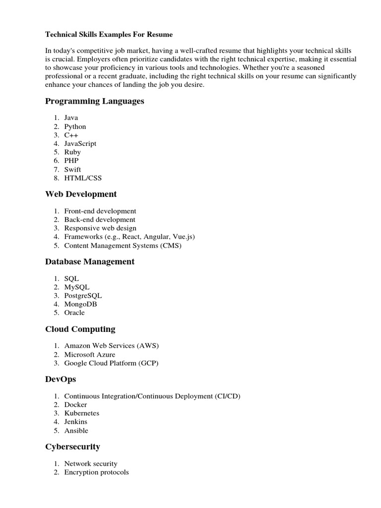 Technical Skills Examples For Resume | PDF | Résumé | Point Of Sale