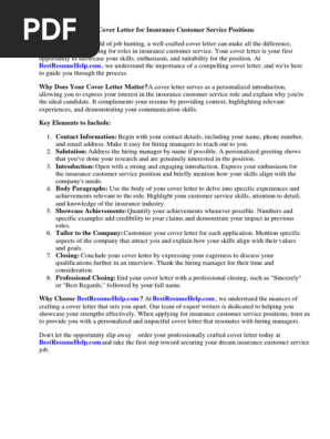 Cover Letter for Insurance Customer Service Representative
