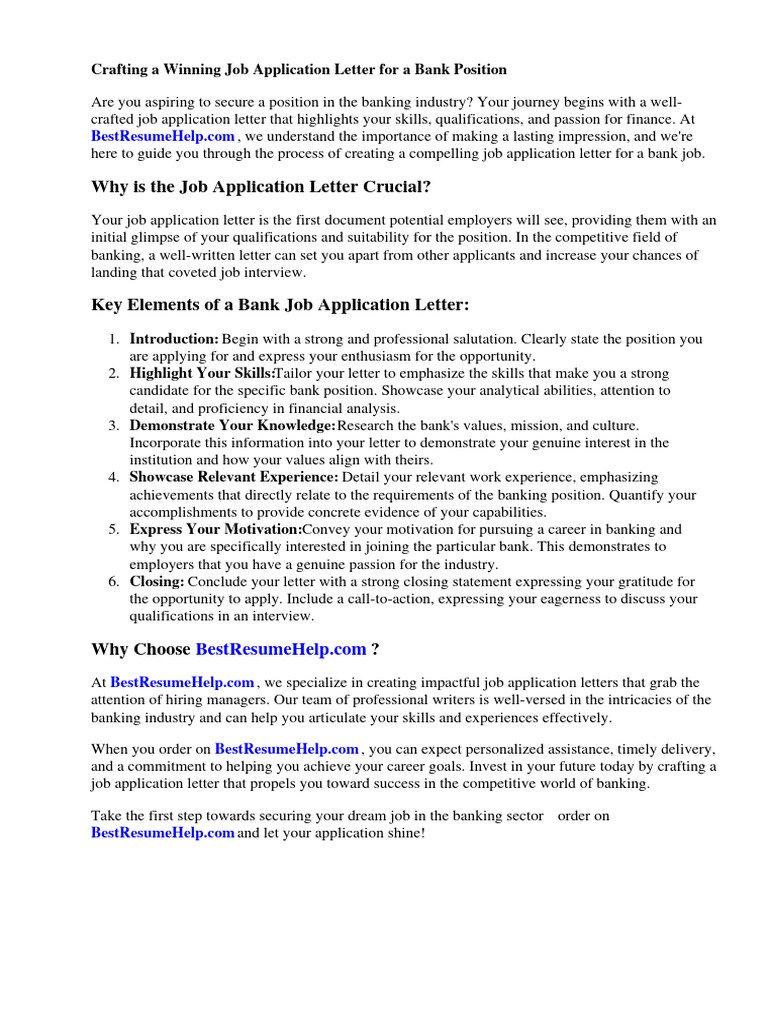 Job Application Letter for Banking Role | PDF