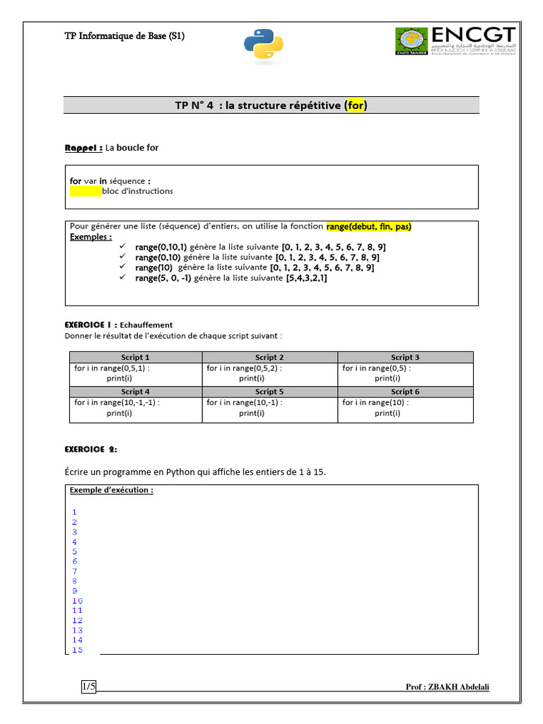 TP Python : Boucles et Exercices | PDF | Structure de contrôle | Python ...