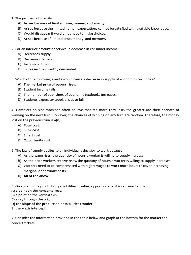 Test01 Worksheet Answers PDF Demand Supply (Economics)