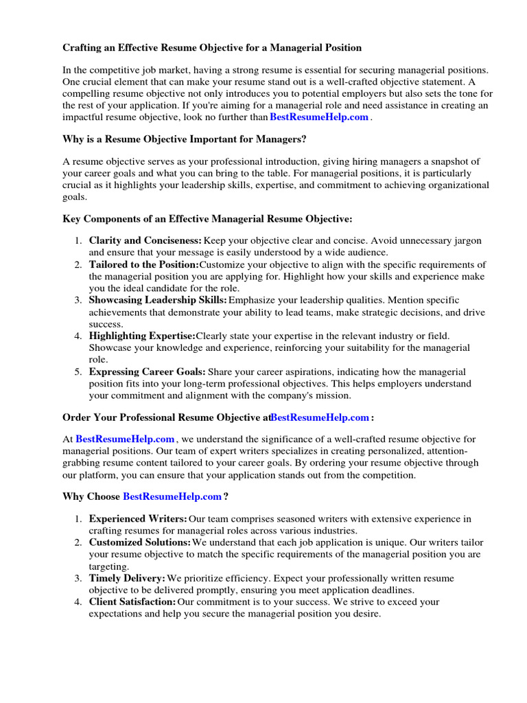 Resume Objective For Manager | PDF | Résumé | Leadership