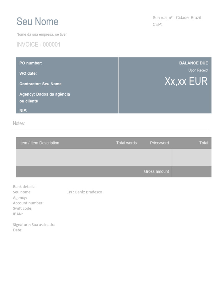 Modelo de Invoice em Inglês | PDF