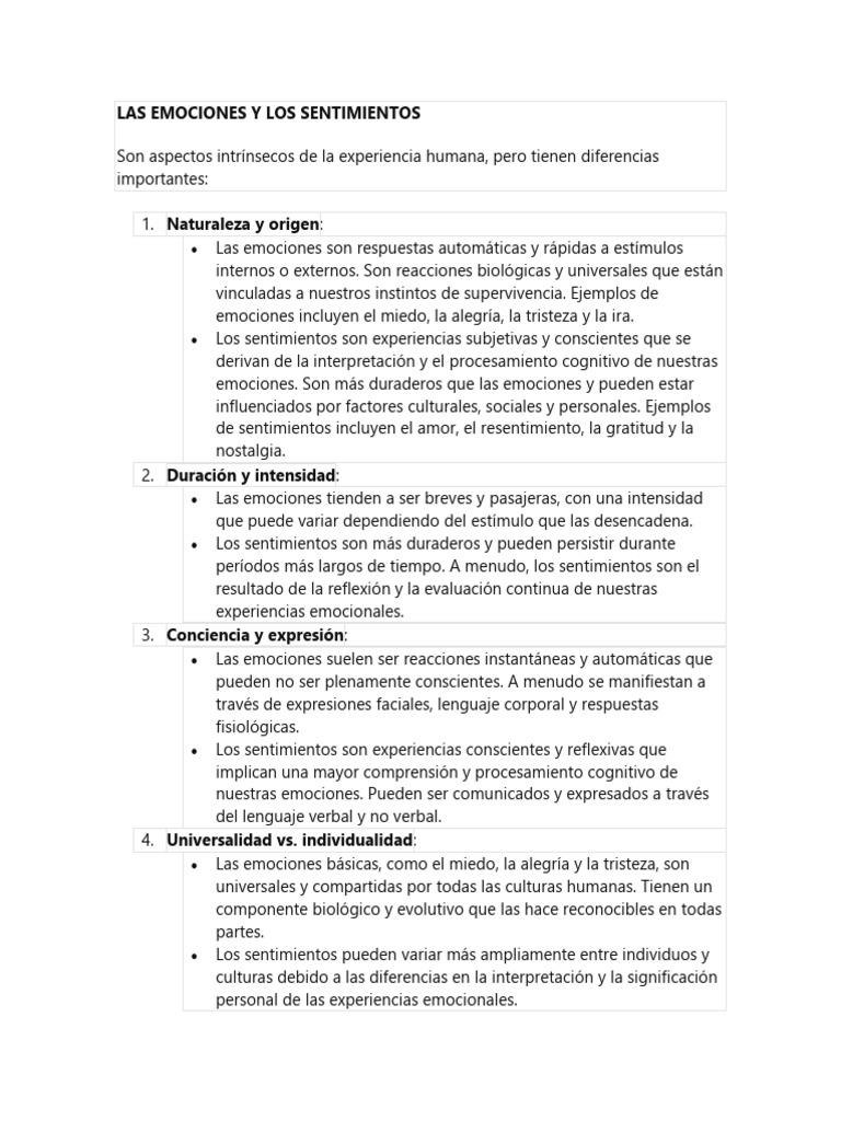 Las Emociones y Los Sentimientos | PDF | Relaciones personales, crianza ...