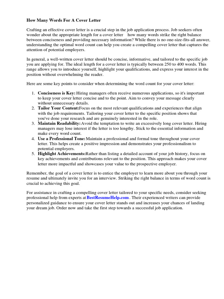 How many words for a cover letter pdf