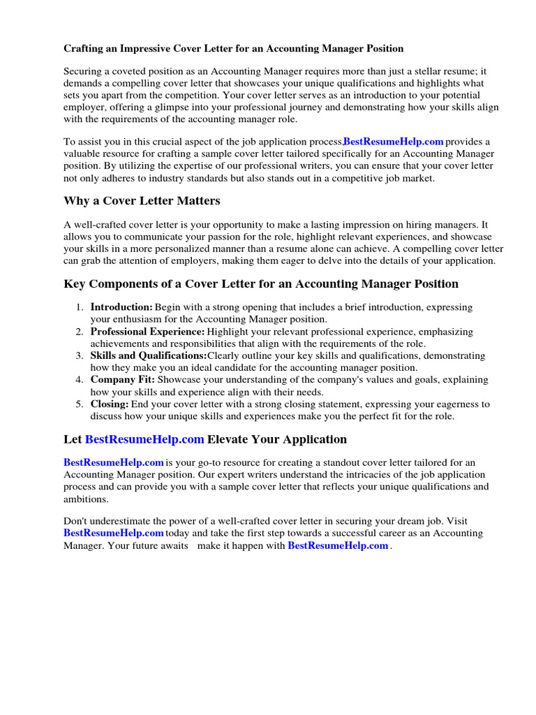 Sample Cover Letter Accounting Manager Position PDF Résumé Accounting