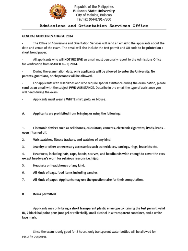 ATBulSU 2024 Exam Guidelines | PDF | Career & Growth | Wellness