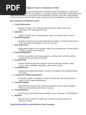 Reference Letter for Employee Format