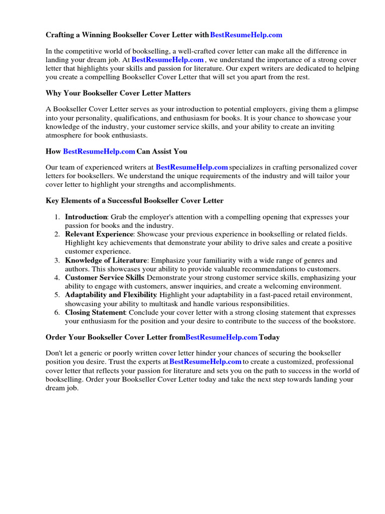 Winning Bookseller Cover Letter Guide | PDF | Résumé | Experience