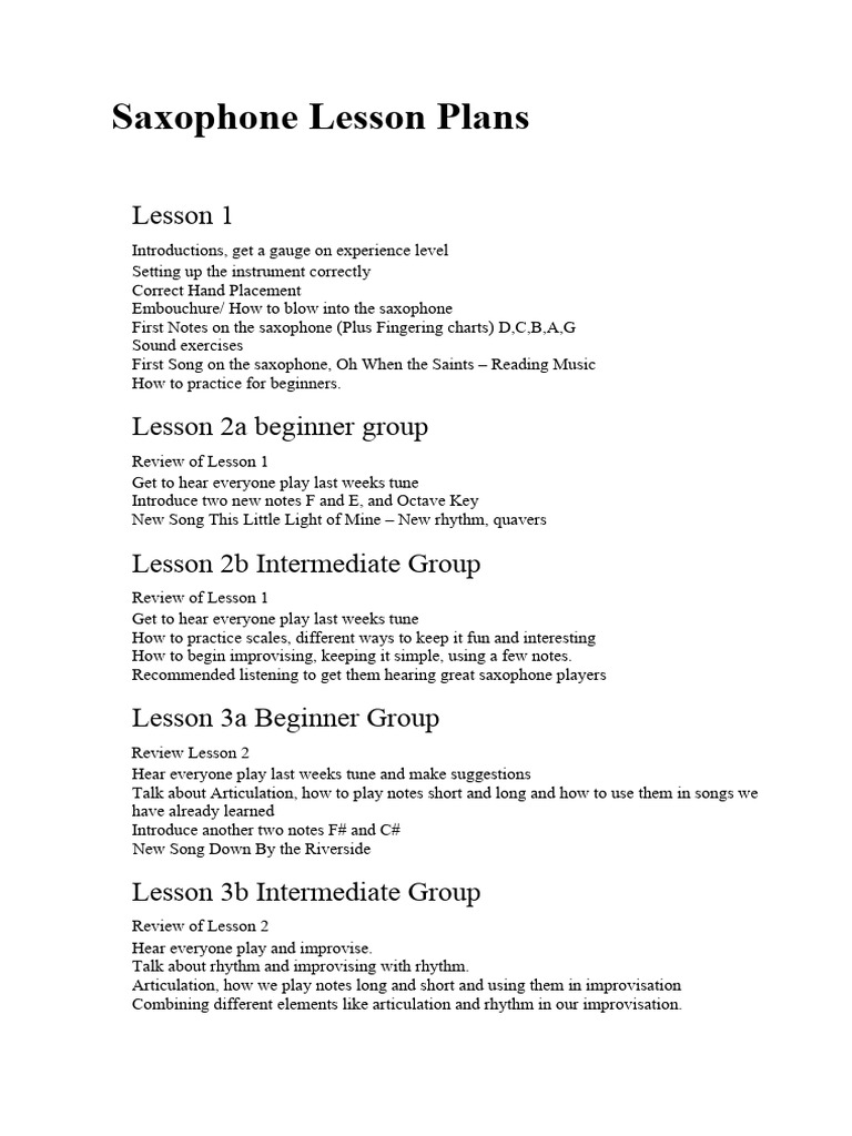 Beginner Saxophone Lesson Plans | PDF | Language Arts & Discipline