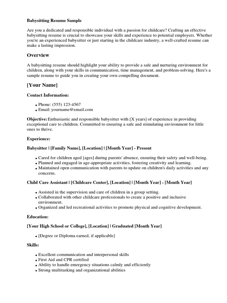 Babysitting Resume Sample PDF - 1713587395