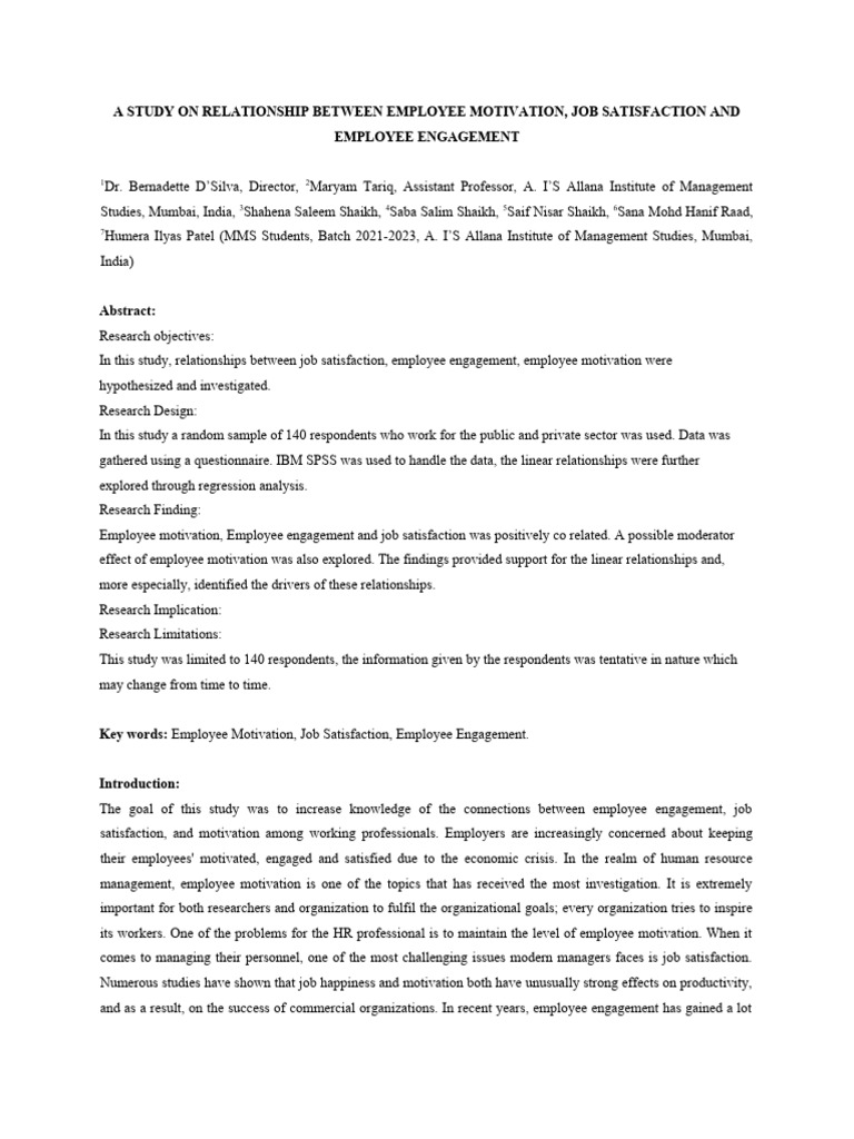 Employee Engagement and Job Satisfaction | PDF | Job Satisfaction ...