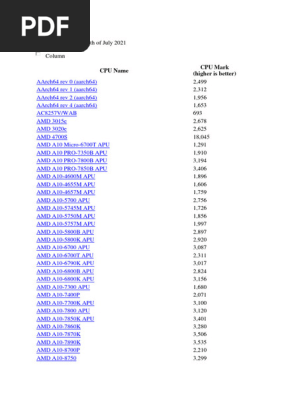 CPU Intel Core i7-9700K 3.60GHz CPU Desempenho de CPUs em Sistemas Únicos | PDF | Arquitetura X86