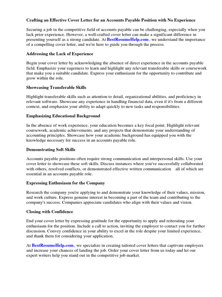 Cover Letter for Accounts Payable Position With No Experience PDF