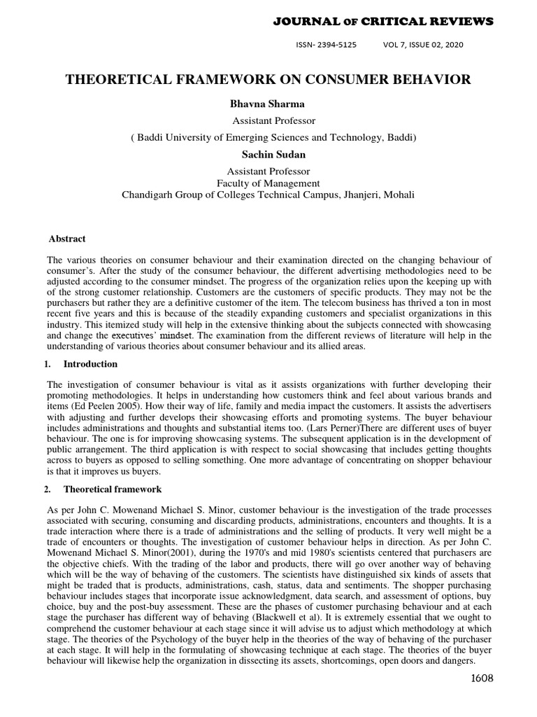Theoretical Framework of Consumer Behavior | PDF | Consumer Behaviour ...