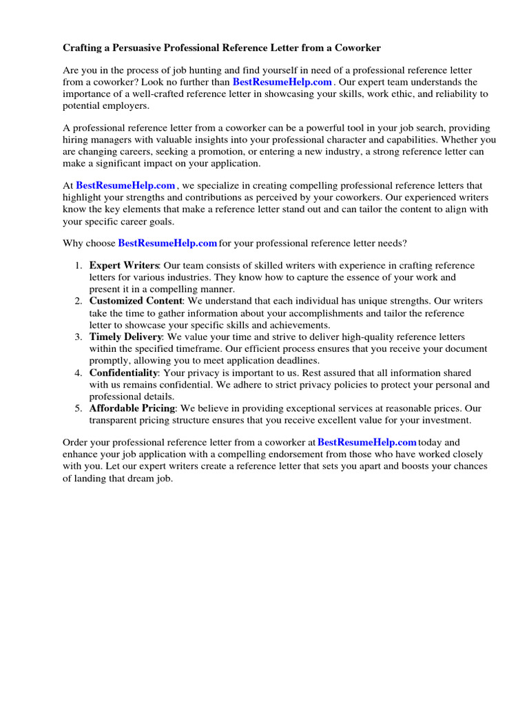 Professional Reference Letter Coworker | PDF | Landlord | Employment