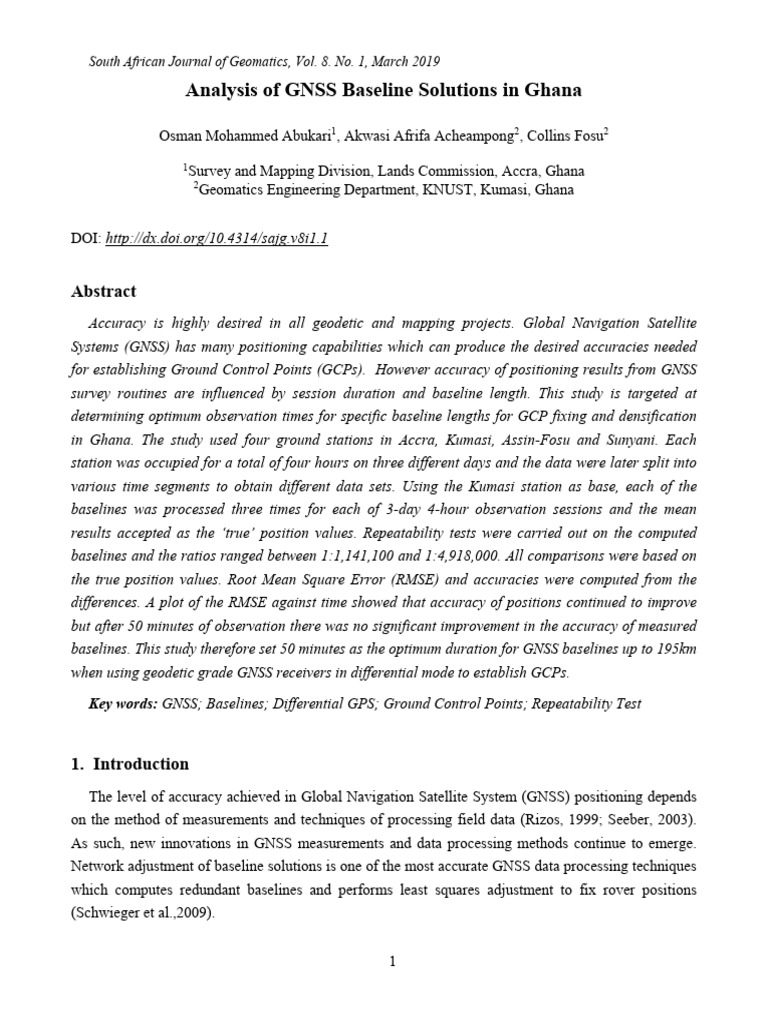 Analysis Of Gnss Baseline Solutions In Ghana Pdf Surveying