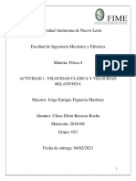 Actividad 1. Velocidad Clásica y Velocidad Relativista