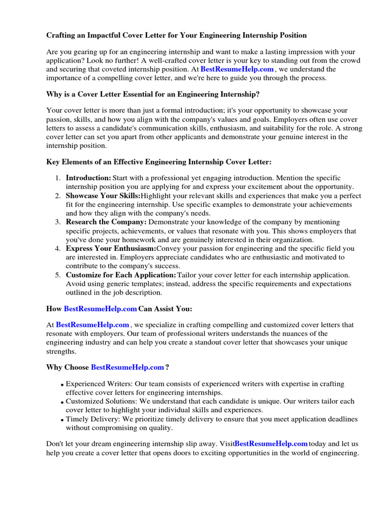 Engineering Internship Cover Letter Guide | PDF | Internship | Job Hunting
