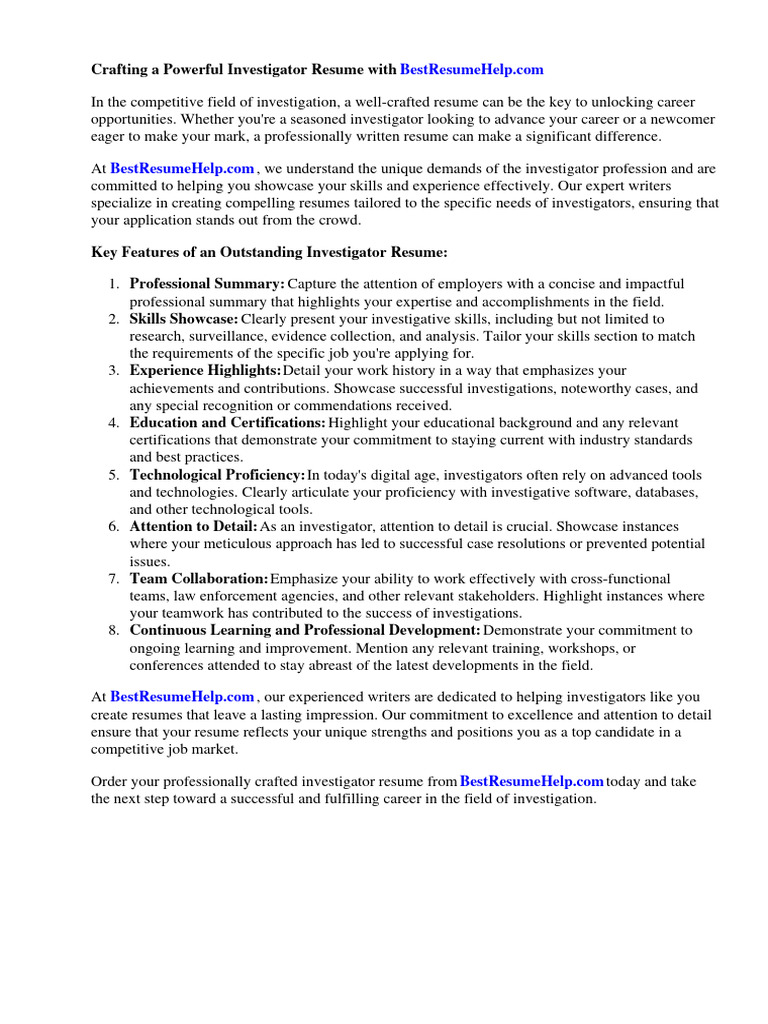 Essential Guide to Investigator Resumes | PDF | Police | Surveillance