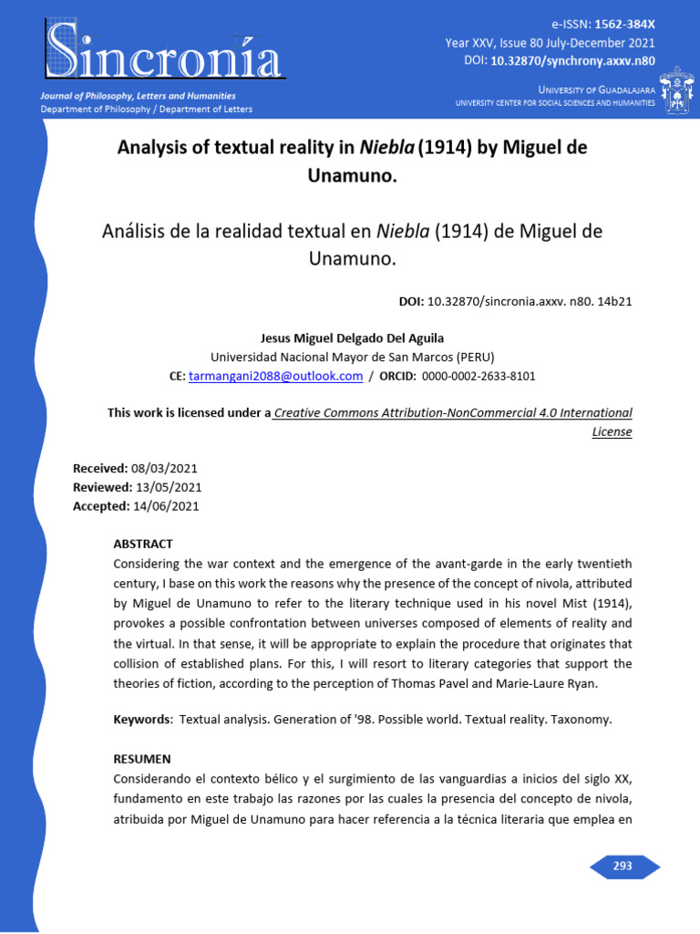 Unamuno's Niebla: Textual Reality Analysis | PDF | Reality | Humanities