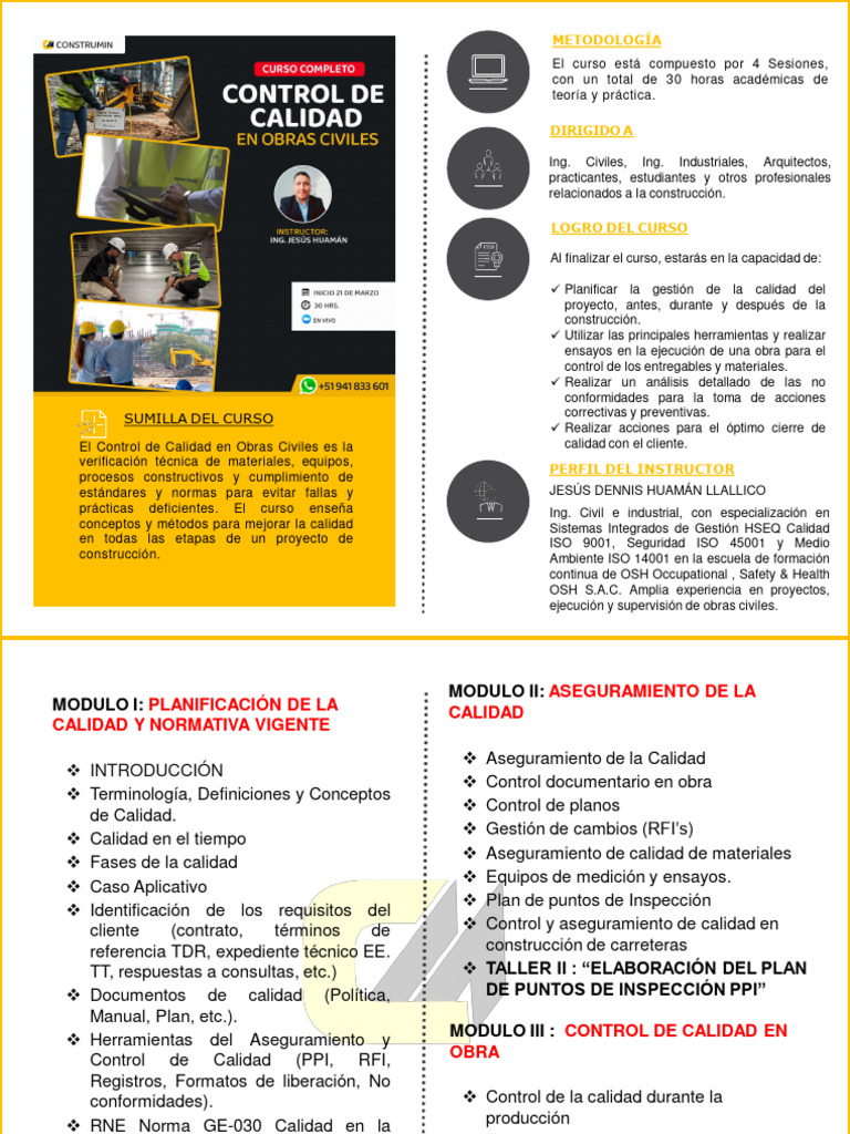 Curso de Control de Calidad en Obras Civiles | PDF