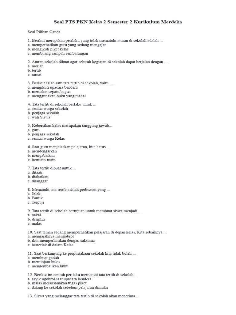 Soal PTS Pendidikan Pancasila Kelas 2 SD Semester 2 Kurikulum Merdeka dan Jawaban
