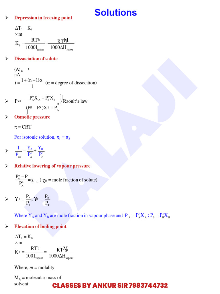 Formula Sheet of Solutions | PDF | Physical Chemistry | Chemistry