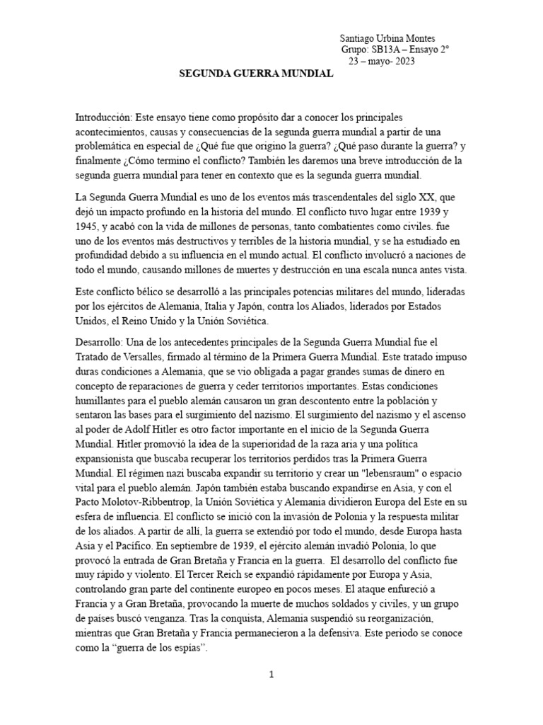 Causas y Consecuencias de la Segunda Guerra Mundial | PDF