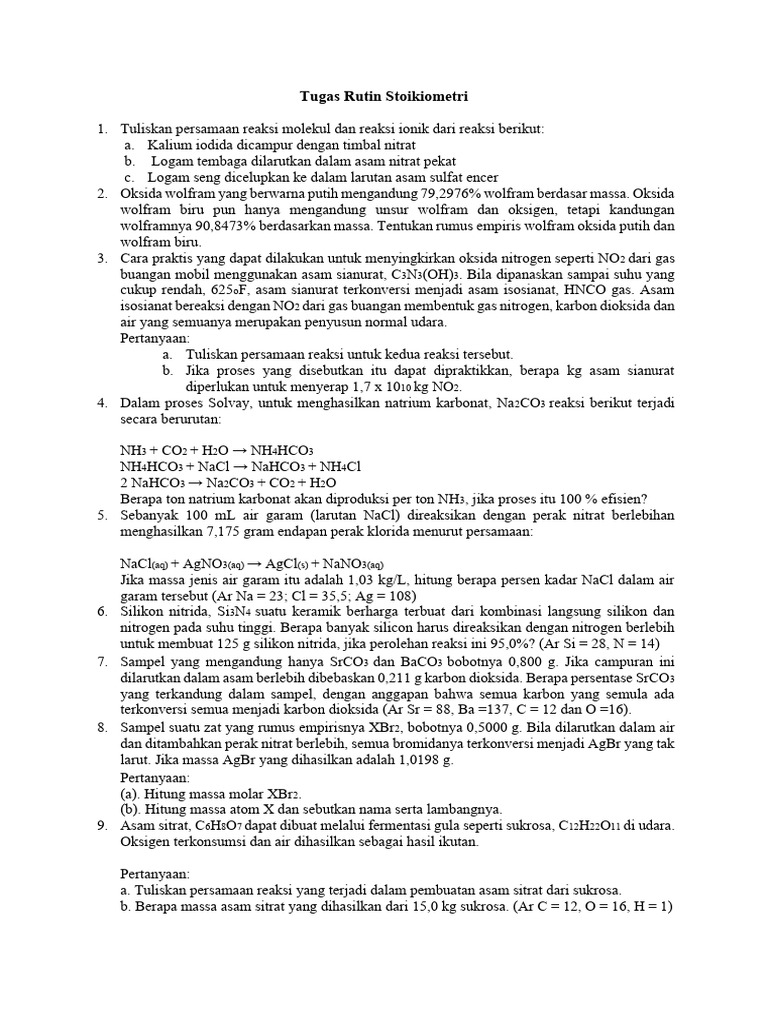 Rumus Stoikiometri dalam Reaksi Kimia | PDF | Sains & Matematika