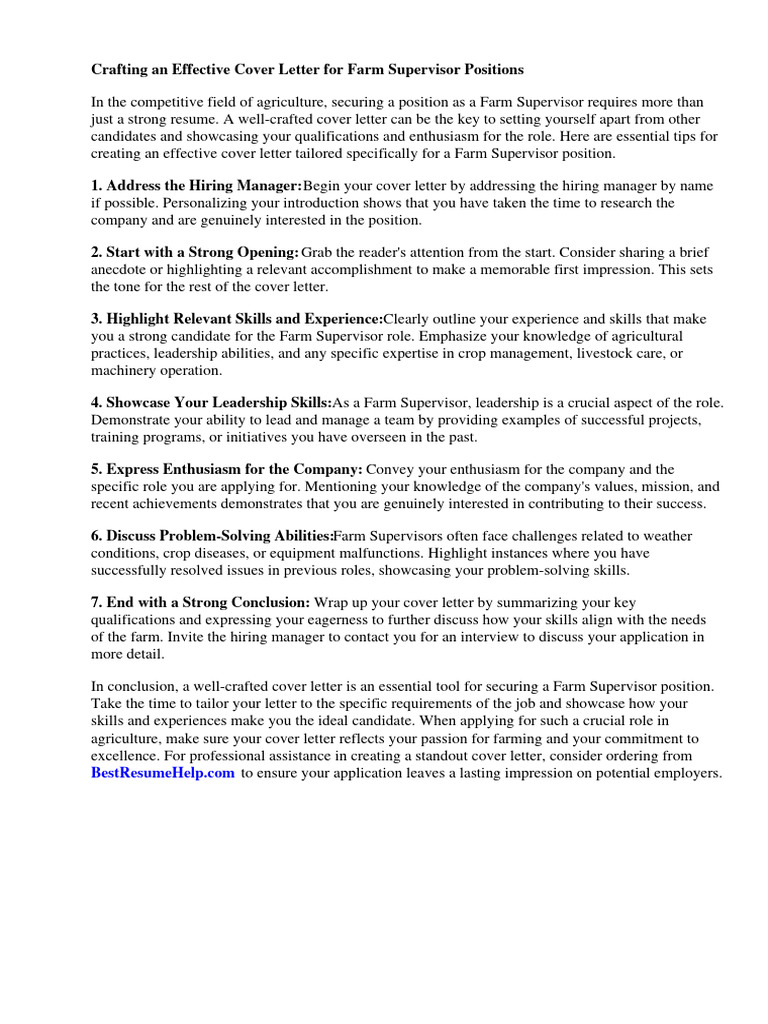 Picture of Cover Letter For Farm Supervisor | Download Free PDF | Résumé | Farms